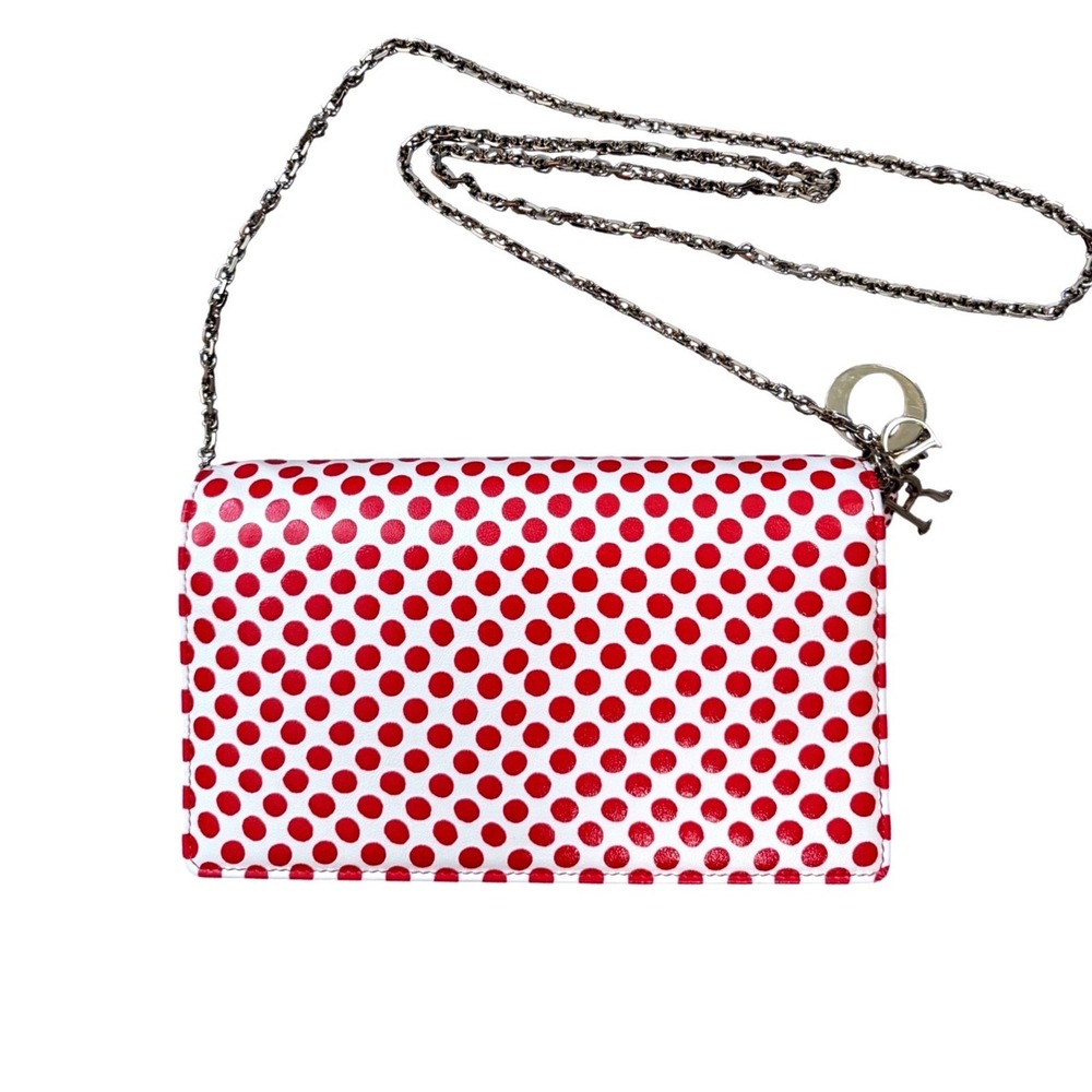Christian Dior Dioramour Polka Dot Wallet On Chain Crossbody Bag Leather Rare - Picture 11 of 14